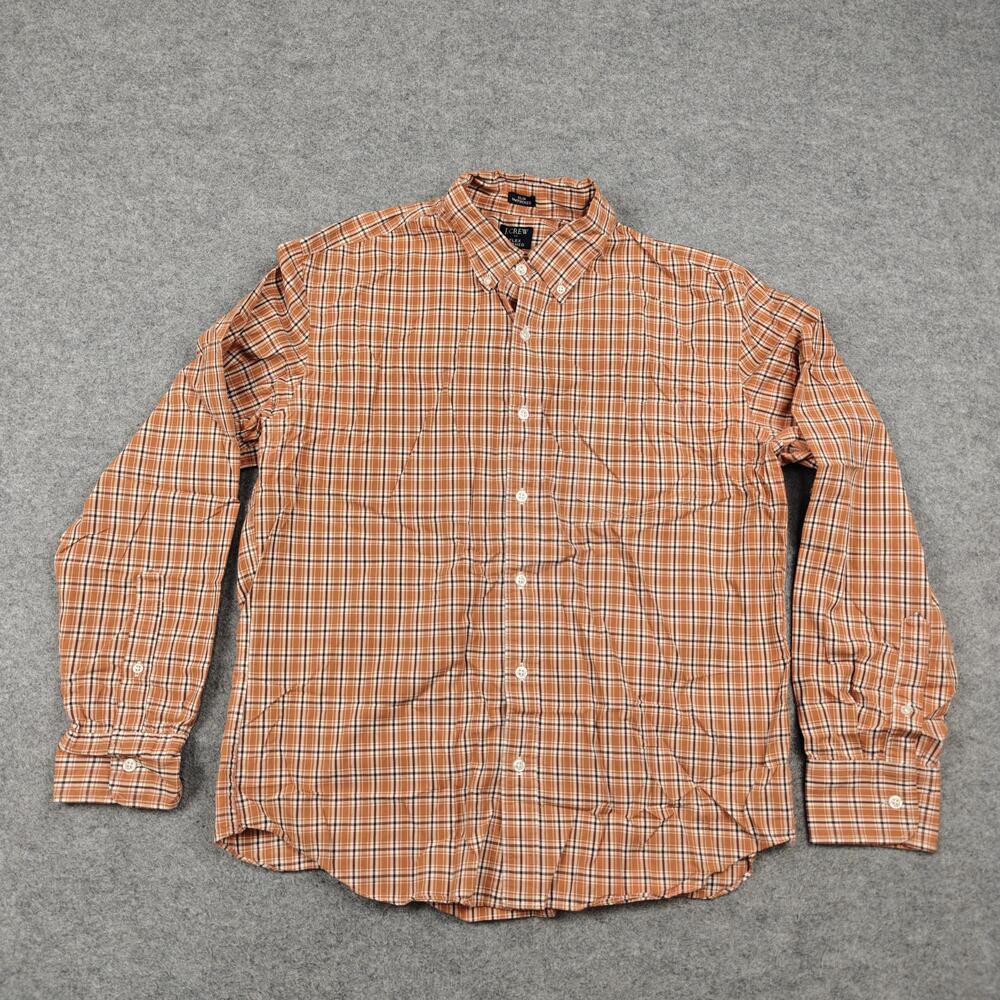 J.CREW Shirt Mens Large Orange Plaid Cotton Spandex Long Sleeve Button-Up